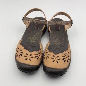 Jambu Womens All Terra Tan Leather Floral Laser Cut Sandals Size 7M Poeny Boho
